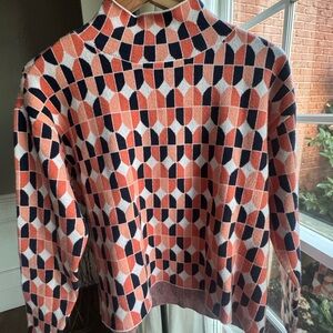 Maeve Anthropologie Carys Geometric Mock Neck Pullover Sweater Sz S Small Preppy